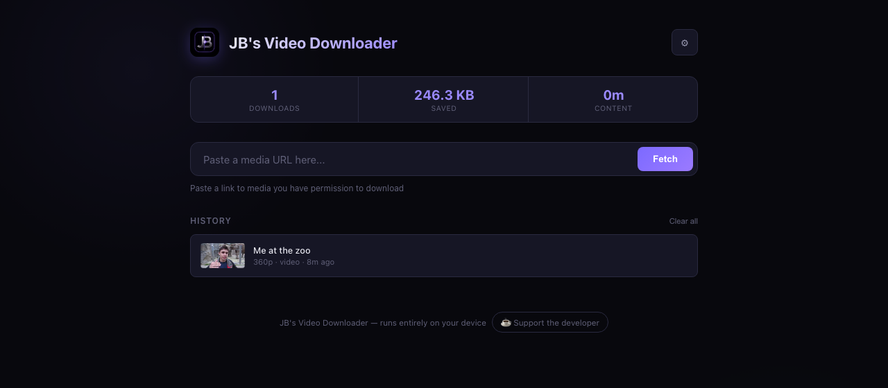 JB's Video Downloader interface